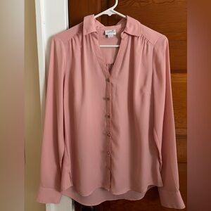 Jaclyn smith women’s size small pink button up sheer blouse top shirt